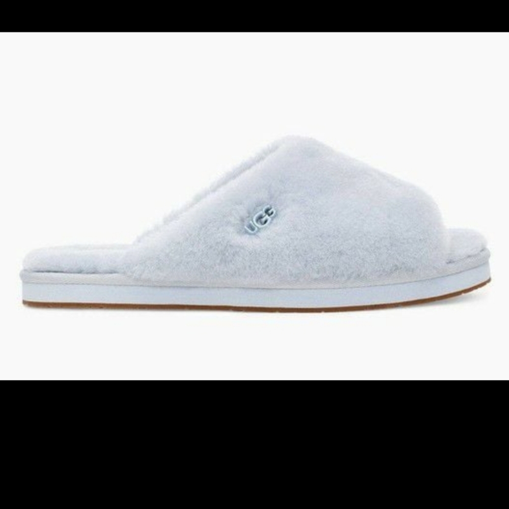 New UGG Annia Peep Toe Fluffy Baby Blue Slide On Slippers Size 8